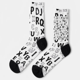 Calcetines Black & White Alphabet Pattern Crew Socks