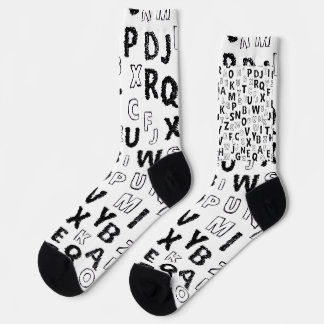 Calcetines Black & White Alphabet Pattern Crew Socks