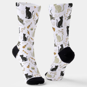 Calcetines Black & White Cat Music Notes Socks