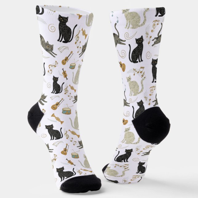 Calcetines Black & White Cat Music Notes Socks (Angular)
