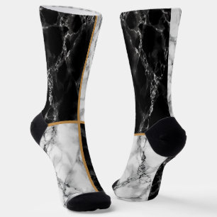 Calcetines Black White Marble Gold Line Socks Modern