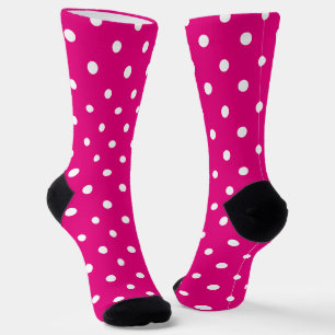 Calcetines Blanco Femenino y Lunares Rosa Caliente