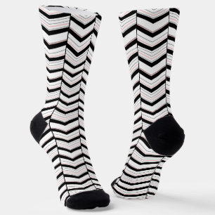 Calcetines Blanco Negro y Chevron Rosa Claro