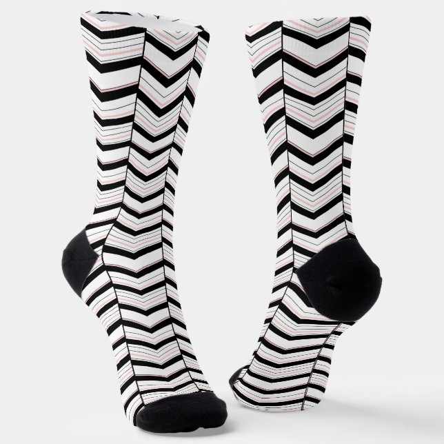 Calcetines Blanco Negro y Chevron Rosa Claro (Angular)