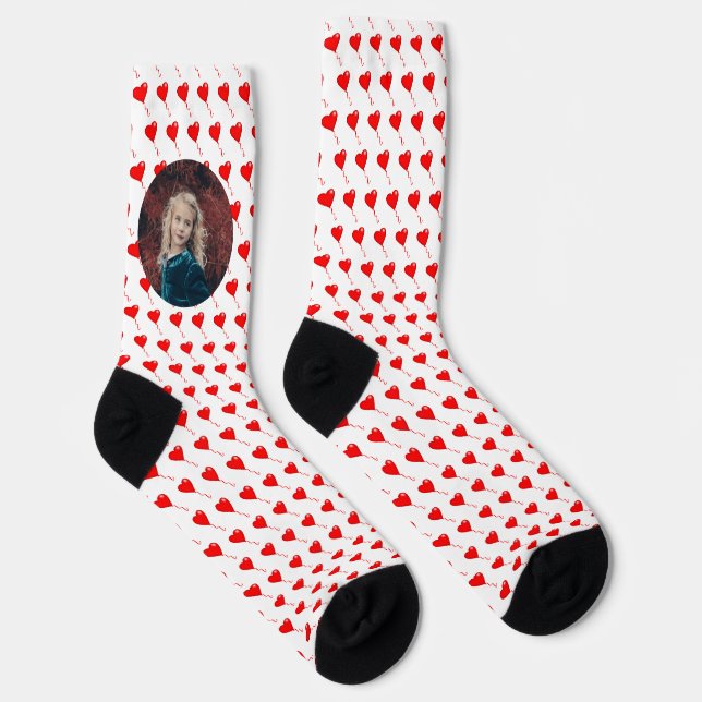 Calcetines blancos con patrón de globos rojos en f (Derecha)