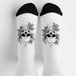Calcetines blancos de cráneo de rosa