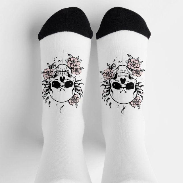 Calcetines blancos de cráneo de rosa (Arriba)