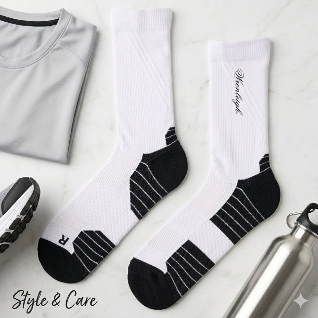 Calcetines blancos personalizados con nombre de mo (Personalized White Socks Custom Name Fashion Gift)