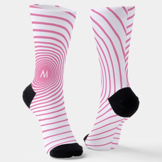 Calcetines blancos rayados rosados monogramo - Ele (Angular)