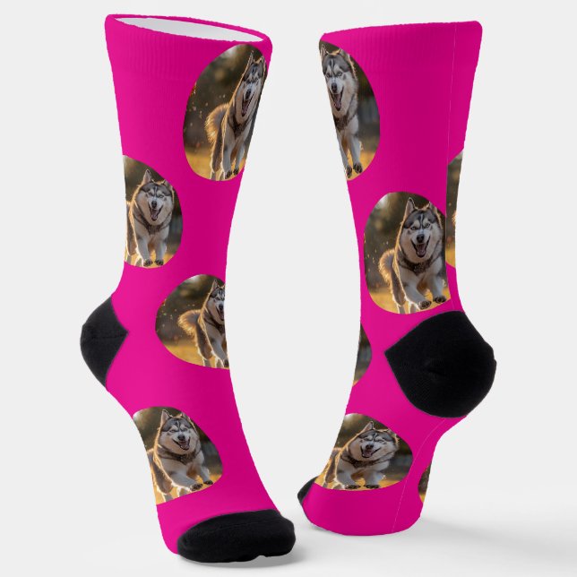 Calcetines Blob de foto personalizada - Cara de perro Husky (Angular)