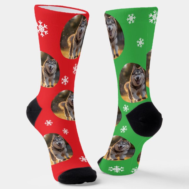 Calcetines Blob de Foto Personalizada - Husky de Invierno (Angular)