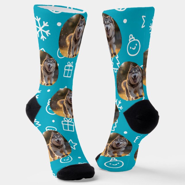 Calcetines Blob de foto personalizada - Husky de invierno  (Angular)