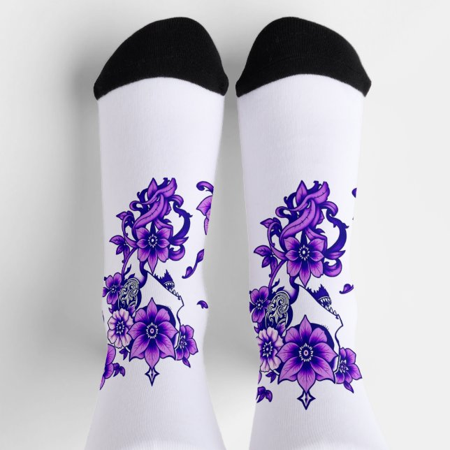 Calcetines Bloom encantado - Skull floral místico místico (Arriba)