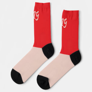 Calcetines Bloque de color monograma rojo y rosa Moderno de d