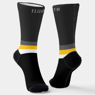 Calcetines Bloque de color negro amarillo gris personalizado