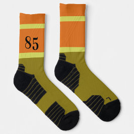 Calcetines Bloque de color retro de 85 años Verde y naranja