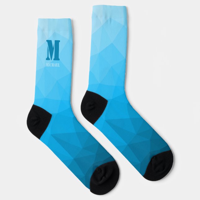 Calcetines Blue cyan geometric mesh pattern Monogram (Derecha)