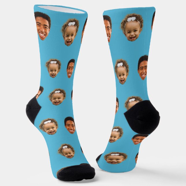 Calcetines Blue Funny Personalizado 2 Face Photo Mom (Angular)