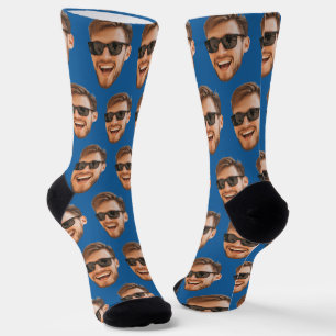 Calcetines Blue Funny Personalizado Face Photo Crew