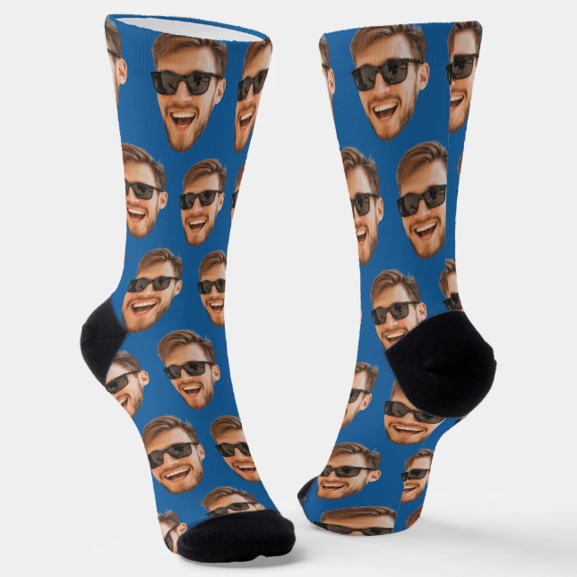 Calcetines Blue Funny Personalizado Face Photo Crew (Angular)