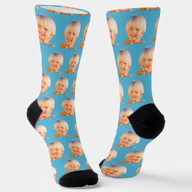 Calcetines Blue Funny Personalizado Son Face Photo Crew (Angular)