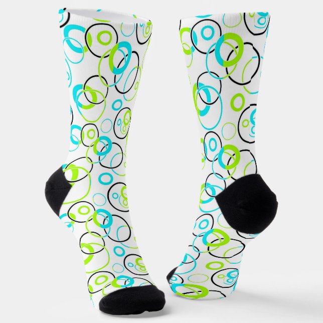 Calcetines blue green and black rings and circles on white  (Angular)