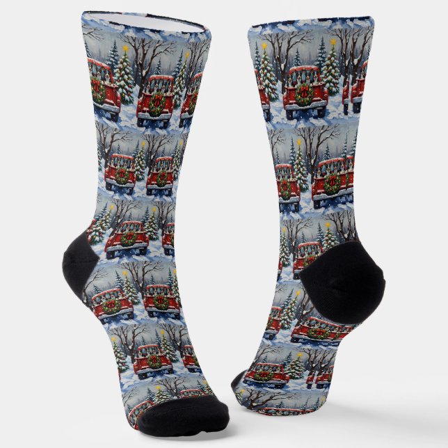 Calcetines Blue Heeler Christmas Red Truck Holiday (Angular)