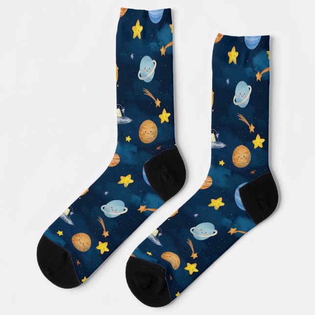 Calcetines Blue Outer Space Planets Seamless Pattern (Izquierda)