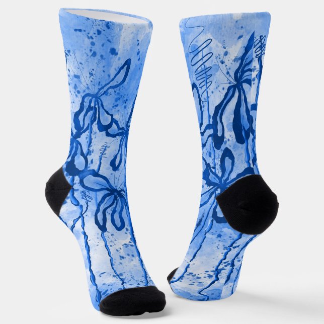 Calcetines Blue Paint Splatter & Lilies (Angular)