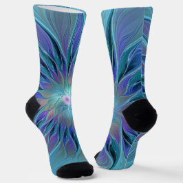 Calcetines Blue Purple Flower Dream Resumen arte fractal