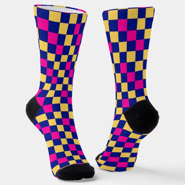 Calcetines Blue Yellow Pink Checkered Pattern Design  (Angular)