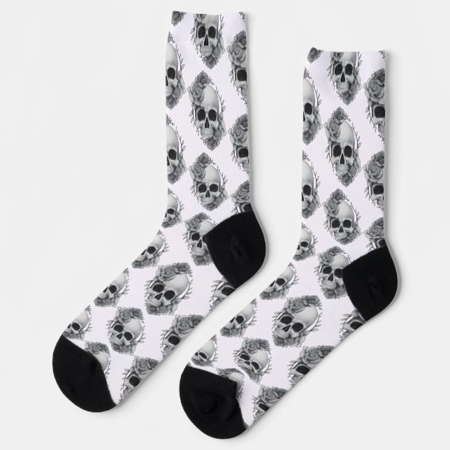 Calcetines Boceto de Calavera y Rosas (Izquierda)