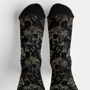 Calcetines Boda de Floración con Mano Elegante en Negro y Oro