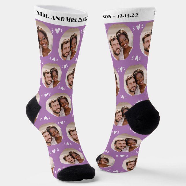 Calcetines Boda del patrón fotográfico de Fun Lavender Newlyw (Angular)