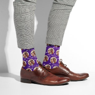 Calcetines Boda del patrón fotográfico Purple Newlyweds
