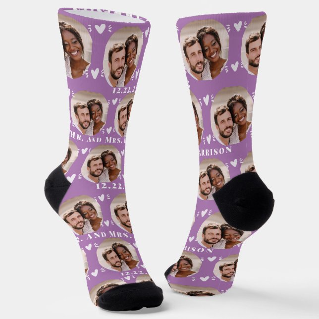 Calcetines Bodas de fotografía de Cute Lavender Newlyweds (Angular)