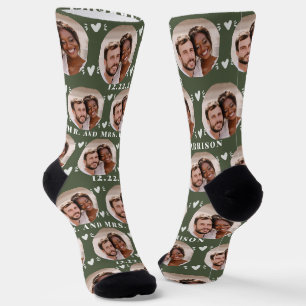 Calcetines Bodas fotográficos Cute Moss Green Newlyweds