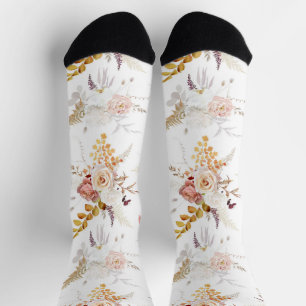 Calcetines Boho Beige, Pampas Grass Terracotta Aquarela Nosot