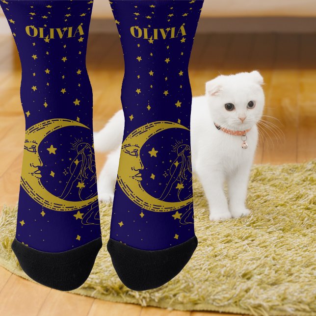 Calcetines Boho Celestial Woman Whimsical Moon Stars (Subido por el creador)
