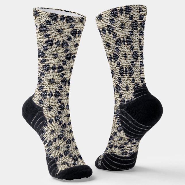 Calcetines Boho Daisy azul patrón faux burlap (Angular)