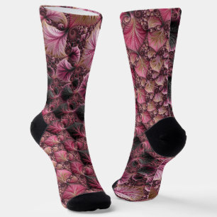 Calcetines Boho Funky Ecléctico Rosa Negro Resumen Fractal