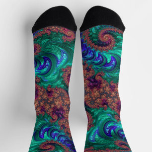 Calcetines Boho Groovy Colorful Jewel Tone Resumen fractal