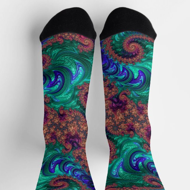 Calcetines Boho Groovy Colorful Jewel Tone Resumen fractal (Arriba)