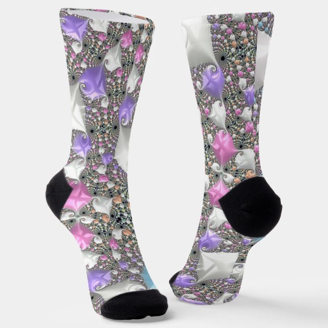 Calcetines Boho Hippie Trippy Groovy Colorful Pastel Fractal (Angular)