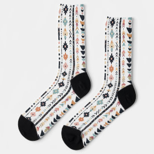 Calcetines Boho Tribal Azteca Rayas Verticales Crema Óxido Az