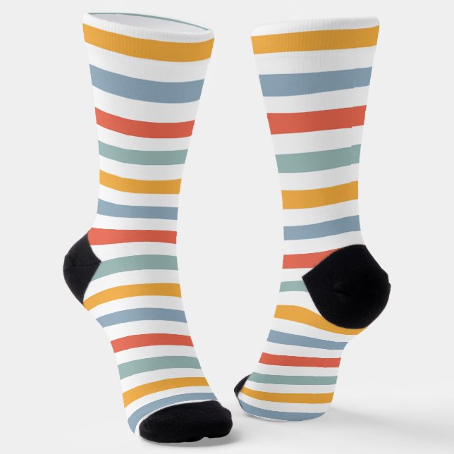 Calcetines Bold Retro 70s Horizontal Stripes Orange Teal And  (Angular)