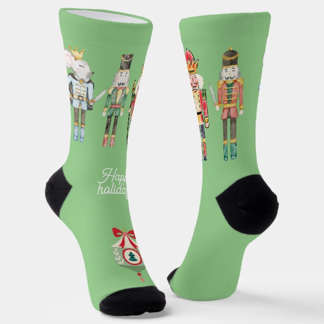 Calcetines Bonito acuarela arte de nutcracker Xmas verde (Angular)