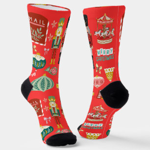 Calcetines Bonito acuarela nutcracker rojo tradicional
