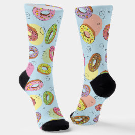 Calcetines Bonito demente y donuts coloridos Rosa Azul