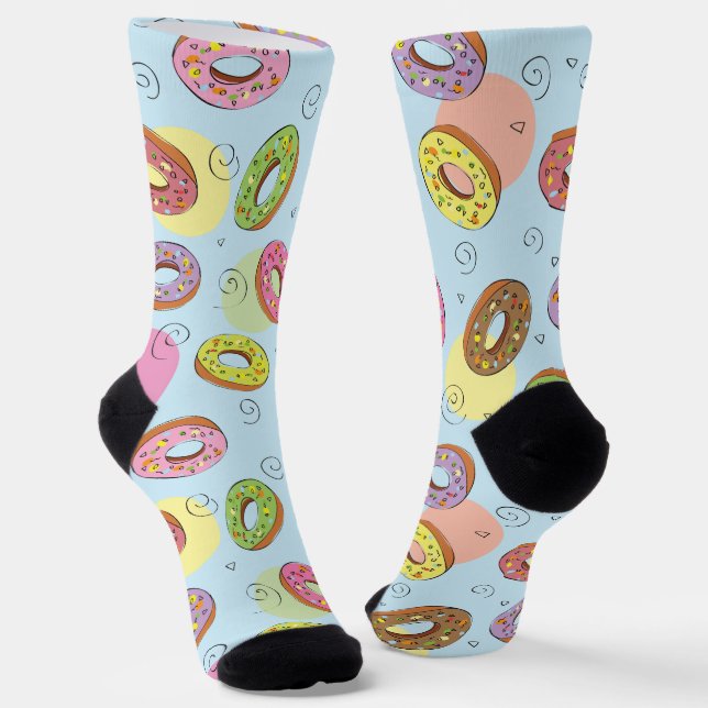 Calcetines Bonito demente y donuts coloridos Rosa Azul (Angular)